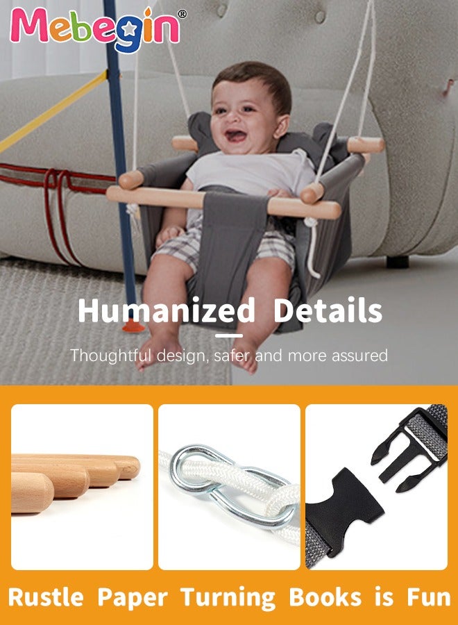 MEBEGIN Baby Hanging Swing Seat, Secure Cotton Linen Hammock Chair with Soft Backrest Cushion and Safety Belt, Easy to Install and Carry, Suitable Ceiling or Outdoor Trapeze Table, Garden, Porch, Patio and Tree  - Image 2