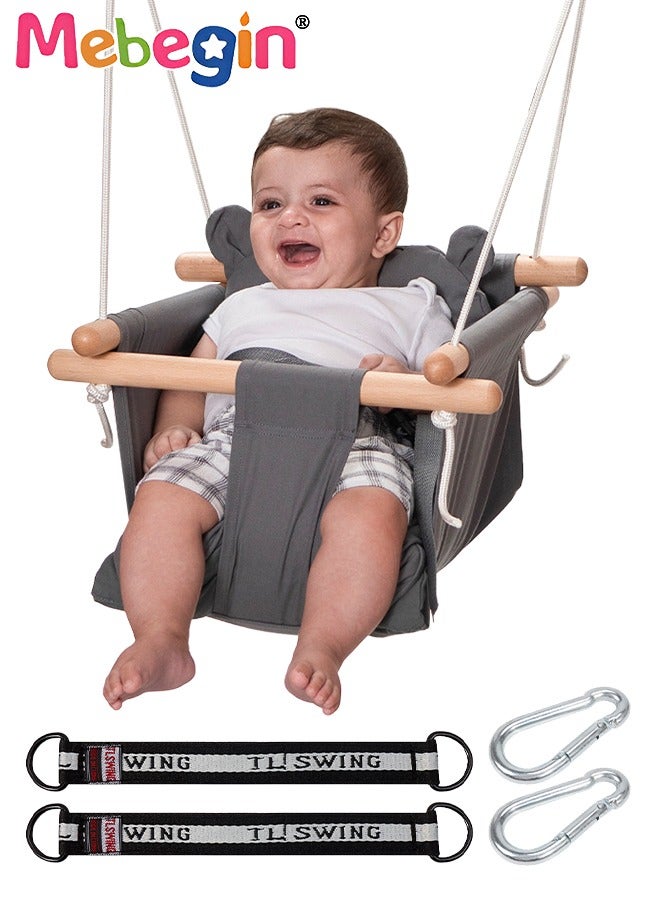 MEBEGIN Baby Hanging Swing Seat, Secure Cotton Linen Hammock Chair with Soft Backrest Cushion and Safety Belt, Easy to Install and Carry, Suitable Ceiling or Outdoor Trapeze Table, Garden, Porch, Patio and Tree  - Image 1