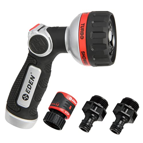 Eden 94814 Metal Thumb Control Heavy Duty Garden Hose Nozzle, Water Sprayer Nozzle with 6 Adjustable Watering Patterns, W/Quick Connect Starter Set for Plants, Lawn, Garden - Image 5