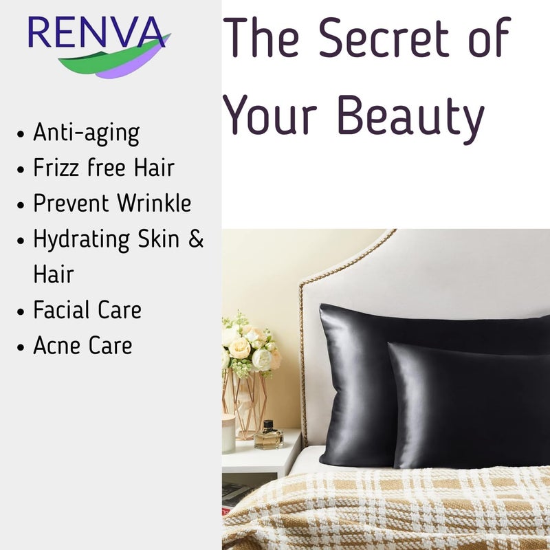 RENVA Satin Pillowcases for Hair and Skin Standard Size 18 x 28 Inch Soft Pillowcases Breathable Cooling for Sleeping Pack of 2 - Image 5