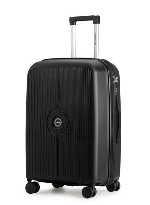 Unisex Expandable Medium Checked PP Fashion Trolley Lightweight Hard Shell Spinner luggage with 360° Degree 4 Twin Wheel and Double Zippers CP003-Black