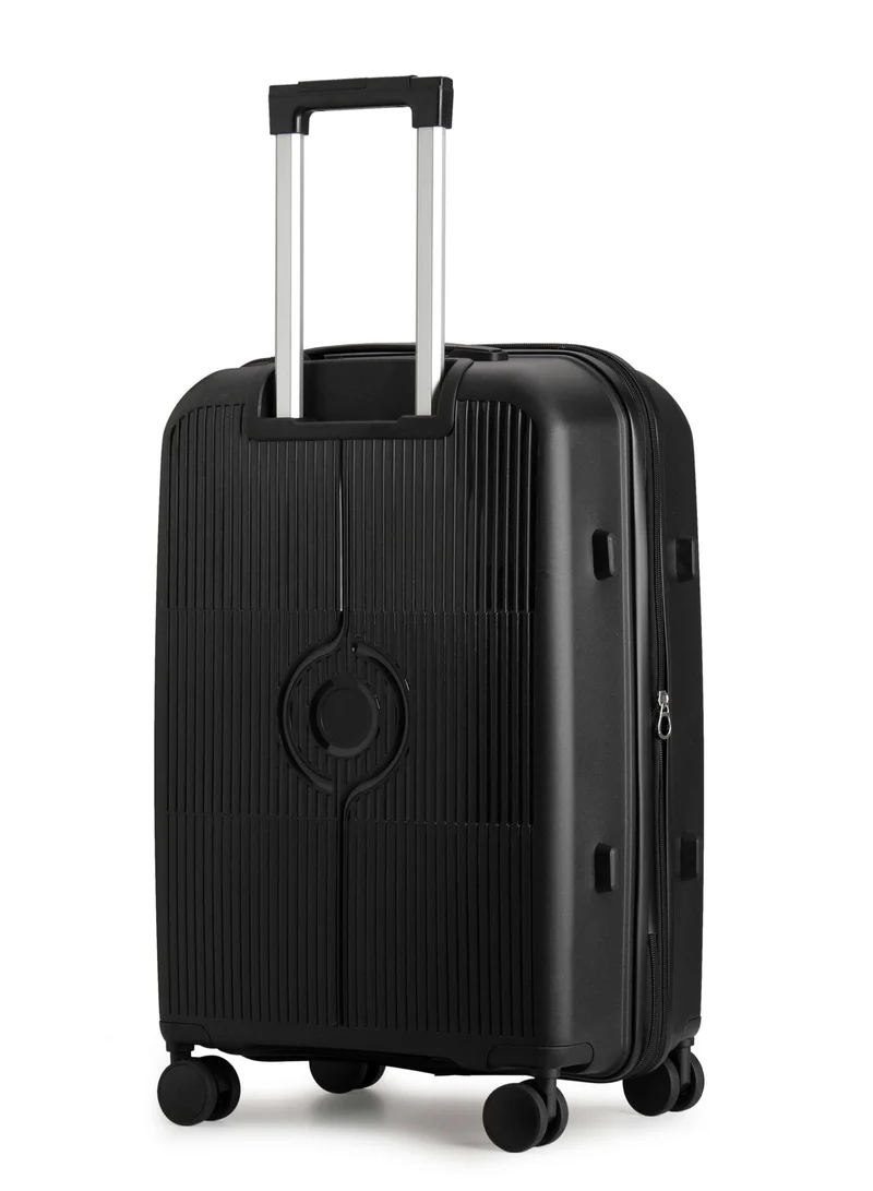 Cabinpro black unisex expandable medium checked pp fashion trolley lightweight hard shell spinner luggage with 360° degree 4 twin wheel and double zippers cp003-black  | Best Price UAE
