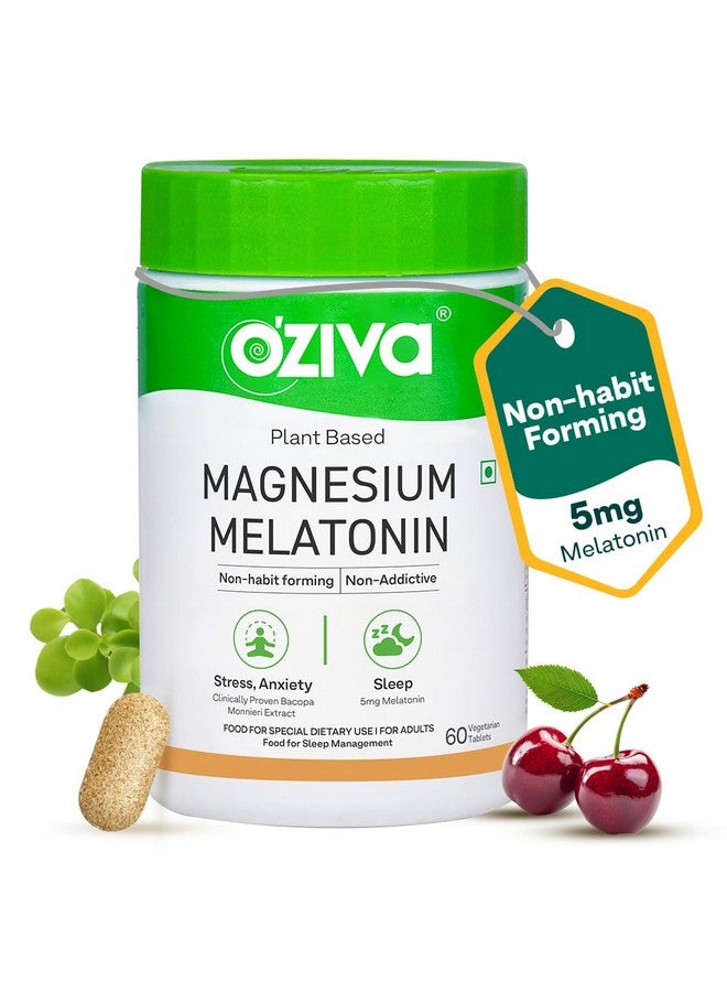 Oziva Magnesium Melatonin For Stress, Anxiety & Sleep | With Bacopa Monnieri Extract | Non-Addictive, Non-Habit Forming | 60 Vegetarian Tablets - Image 2