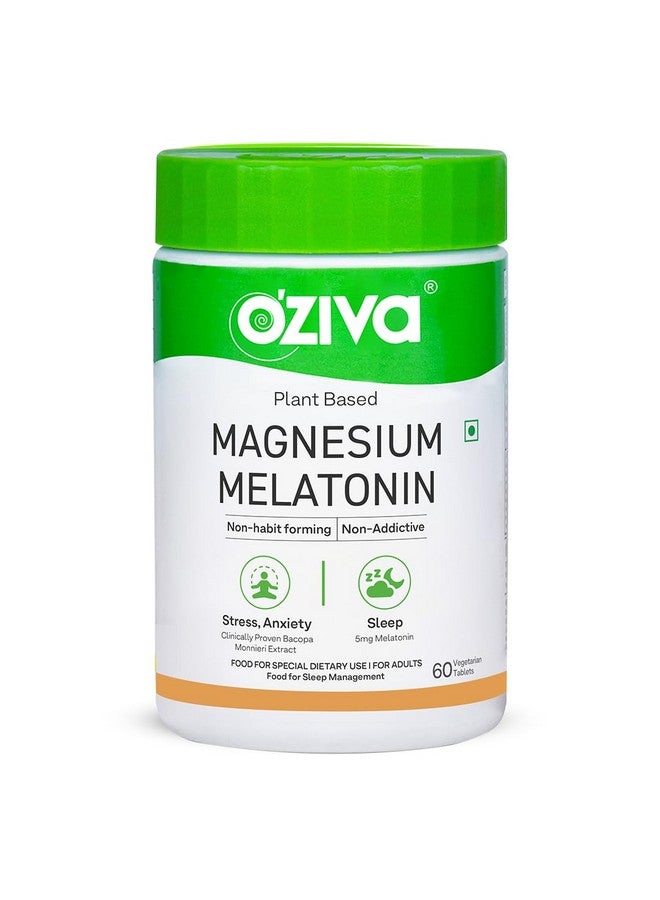 Oziva Magnesium Melatonin For Stress, Anxiety & Sleep | With Bacopa Monnieri Extract | Non-Addictive, Non-Habit Forming | 60 Vegetarian Tablets - Image 1