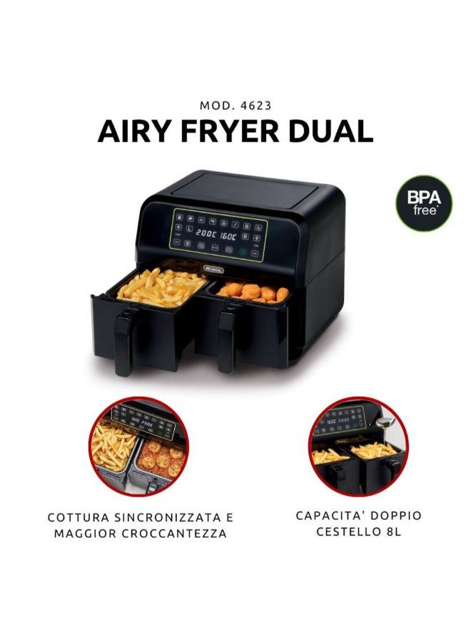 أريتي 1700W Double Basket Air Fryer Black 8 Liter 00C462300ARAS 8 L 1700 W 00C462300ARAS black - Image 2