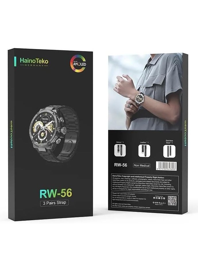 Haino Teko - Haino Teko RW 56 Round Screen Super Size AMOLED Display Smart Watch With 3 Pair Straps and Wireless Charger - Black - Image 1