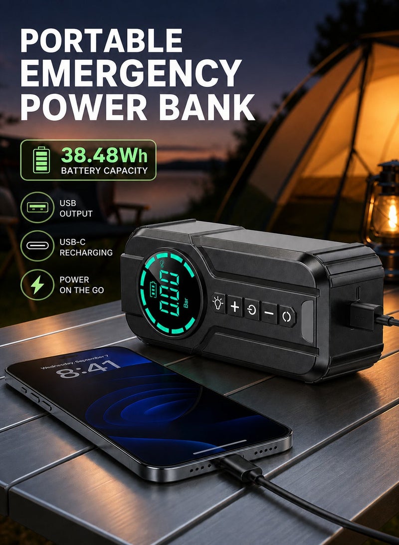 EzzySo Jump Starter with Air Compressor 1000A 12V 150PSI 38.48Wh Car Battery Jump Starter 6.0L Gas and 3.0L Diesel Smart Jumper with Display and Emergency Light - Image 5