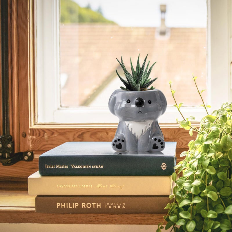 DIYOMR Cute Animals Planter, Mini Ceramic Cartoon Animal Shaped Succulent Flower Pot Indoor Air Plants Holder, Smooth Shiny Decorative Flower Cactus Planter - Plants Not Included (Koala) - Image 4