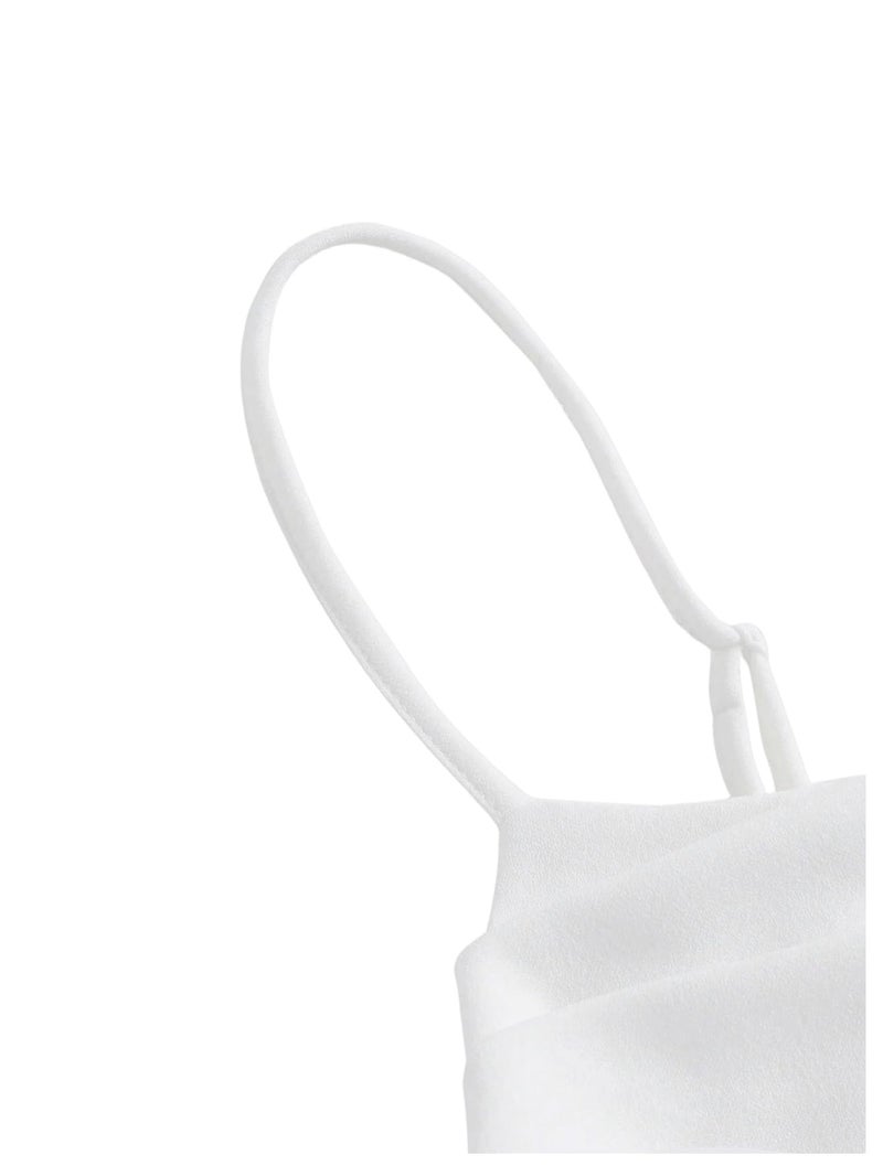 SHENHE Women's Ruched Corset Dress Spaghetti Strap Fit and Flare Flowy Skater Mini Cami Dress White Large - Image 3