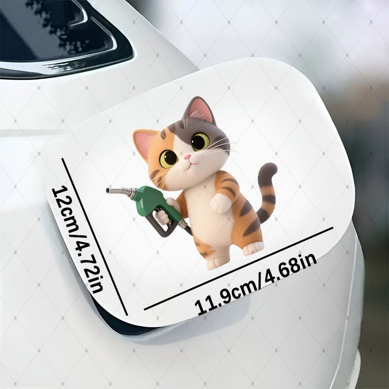 Cute Cheer Cat Car Fuel Tank Cap Decorative Sticker Multicolor Non Adhesive Waterproof Easy Apply Glossy Mirror Surface Suitable For Car Fuel Tank - Image 1
