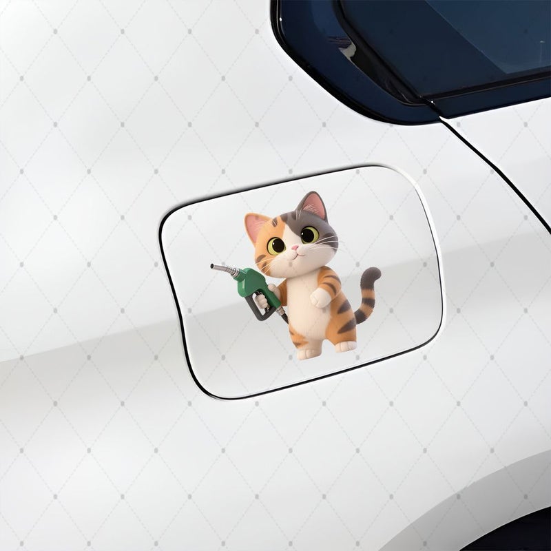 Cute Cheer Cat Car Fuel Tank Cap Decorative Sticker Multicolor Non Adhesive Waterproof Easy Apply Glossy Mirror Surface Suitable For Car Fuel Tank - Image 4