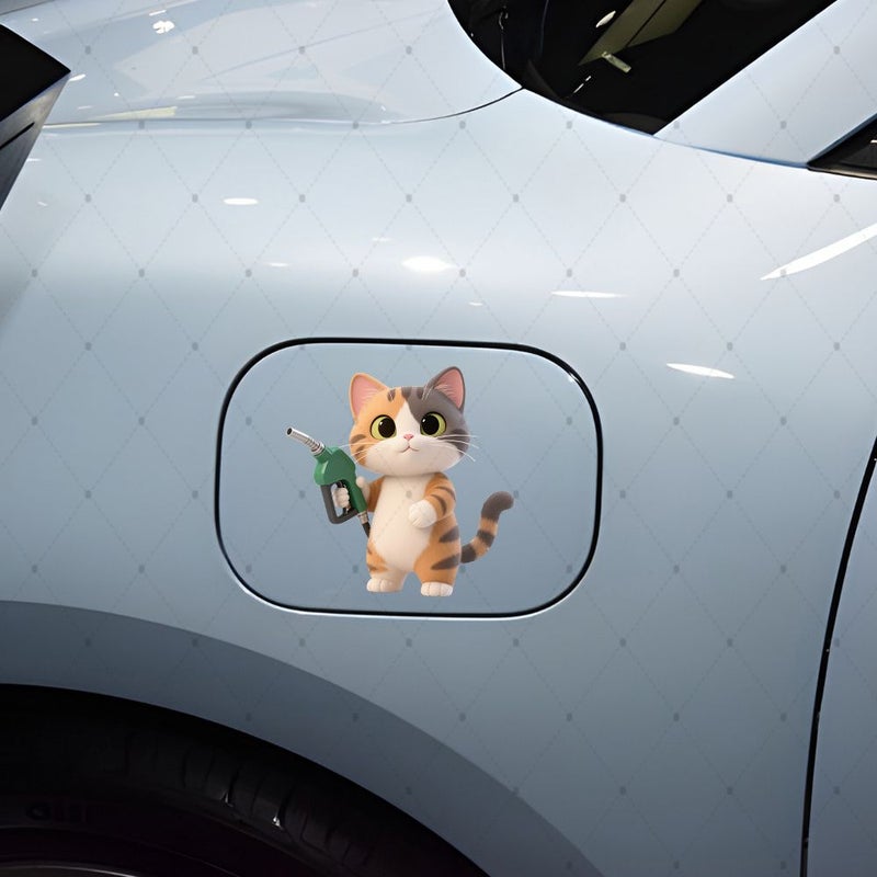 Cute Cheer Cat Car Fuel Tank Cap Decorative Sticker Multicolor Non Adhesive Waterproof Easy Apply Glossy Mirror Surface Suitable For Car Fuel Tank - Image 2