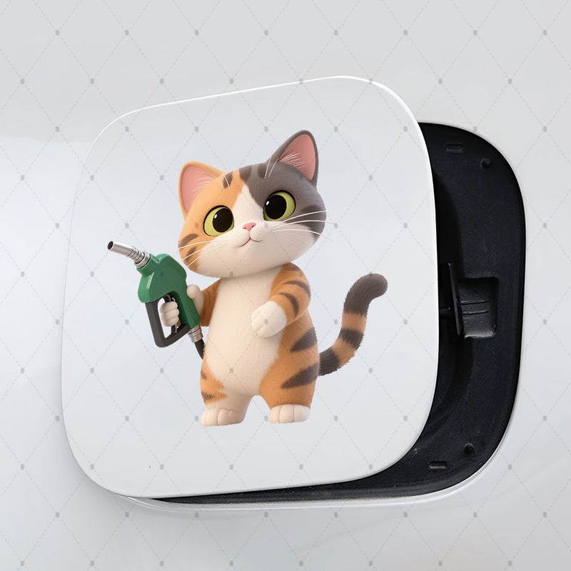 Cute Cheer Cat Car Fuel Tank Cap Decorative Sticker Multicolor Non Adhesive Waterproof Easy Apply Glossy Mirror Surface Suitable For Car Fuel Tank - Image 3