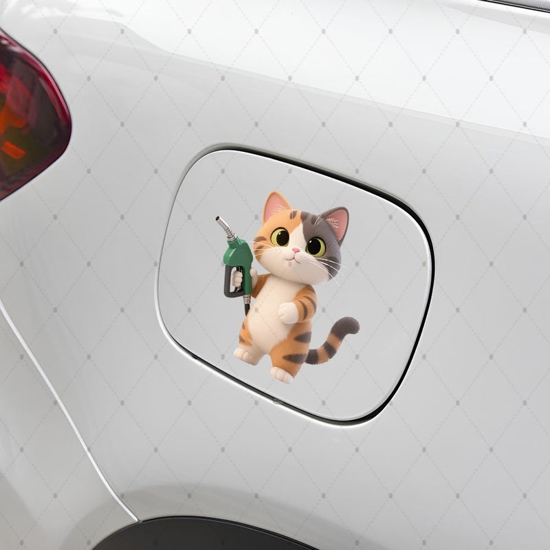 Cute Cheer Cat Car Fuel Tank Cap Decorative Sticker Multicolor Non Adhesive Waterproof Easy Apply Glossy Mirror Surface Suitable For Car Fuel Tank - Image 5