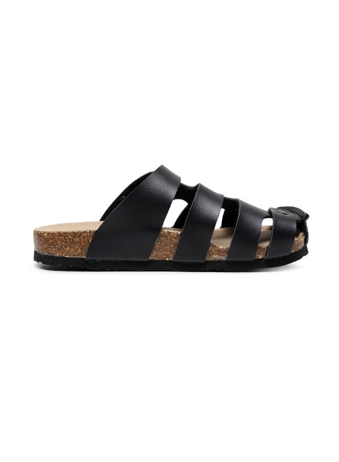 GUOLUOFEI Men's PU Leather Half Slippers, Oversized Cork Sole, Thick Sole Clogs Mule Slippers - Image 4