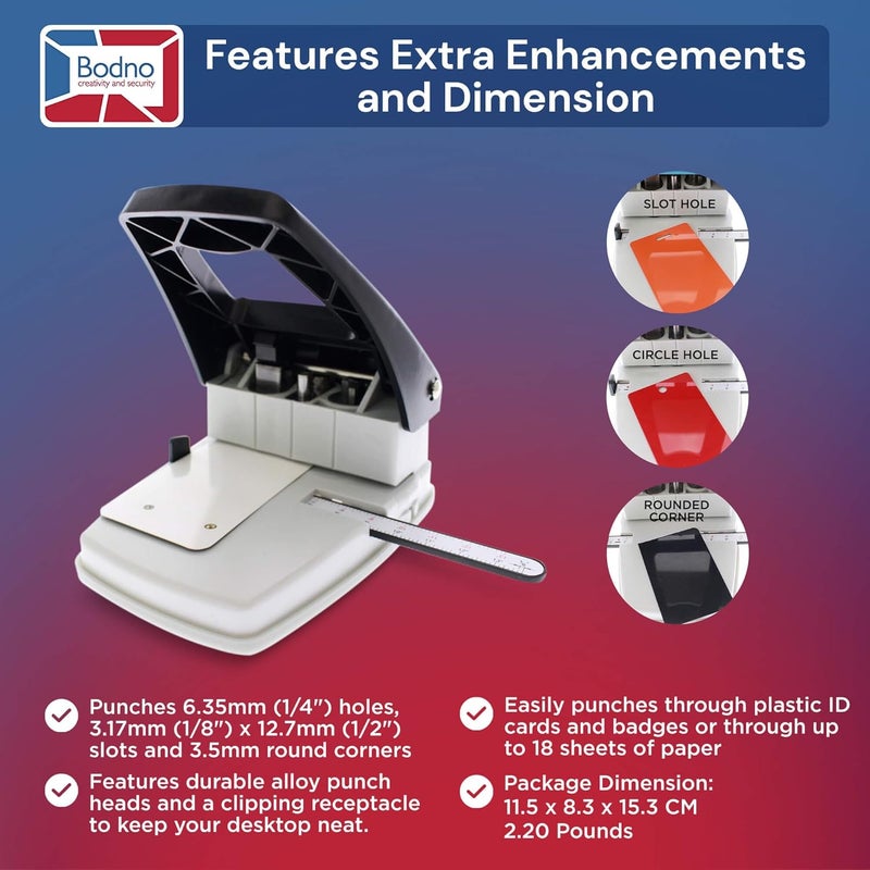 Bodno 3in1 ID Badge Slot Punch for ID Cards Works with All PVC Cards and ID Card Printers Black 3 in One - Image 5