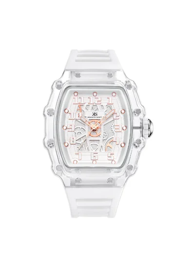 كينيث سكوت ساعة كينيث سكوت للرجال، مينا تناظري وسوار سيليكون - أبيض