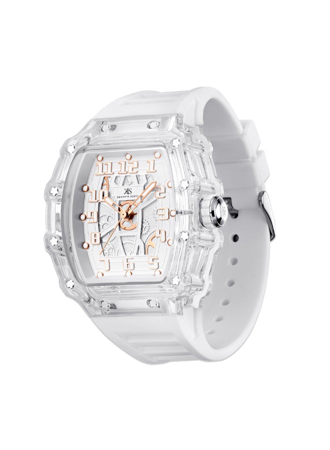 كينيث سكوت ساعة كينيث سكوت للرجال، مينا تناظري وسوار سيليكون - أبيض - Image 2