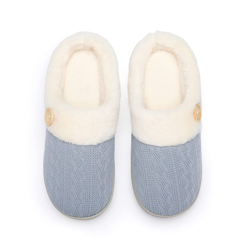 Chantomoo Womens Slipper Warm Comfy Memory Foam House Slippers Knitted Shoes Faux Fur Lined Anti-Skid Rubber Sole Bedroom Cozy Indoor Outdoor Slippers Light Blue Size7 8 6.5 - Image 5