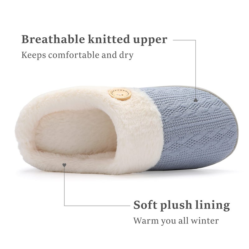 Chantomoo Womens Slipper Warm Comfy Memory Foam House Slippers Knitted Shoes Faux Fur Lined Anti-Skid Rubber Sole Bedroom Cozy Indoor Outdoor Slippers Light Blue Size7 8 6.5 - Image 3
