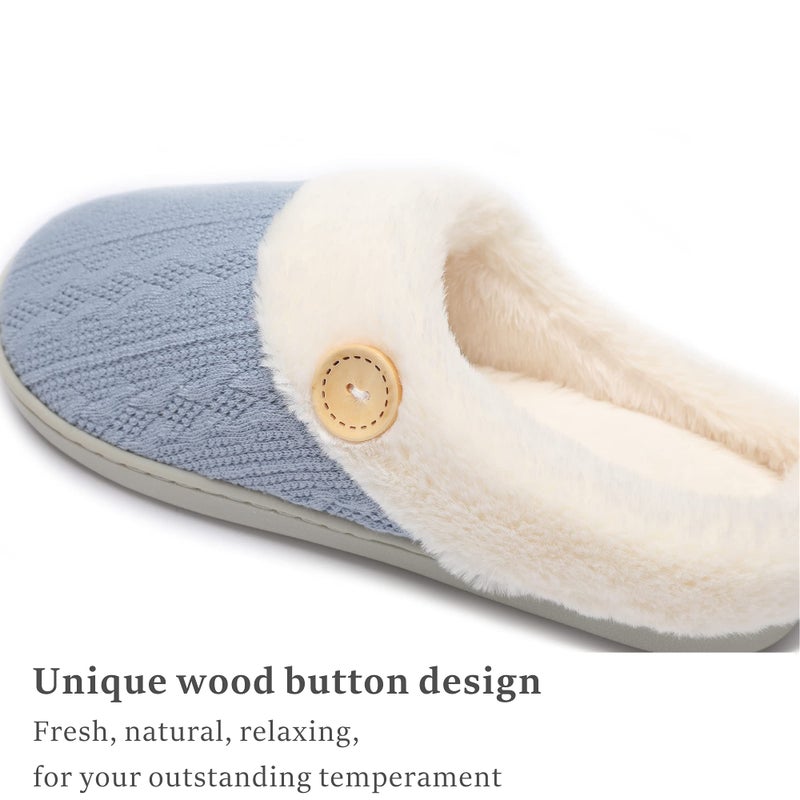 Chantomoo Womens Slipper Warm Comfy Memory Foam House Slippers Knitted Shoes Faux Fur Lined Anti-Skid Rubber Sole Bedroom Cozy Indoor Outdoor Slippers Light Blue Size7 8 6.5 - Image 4