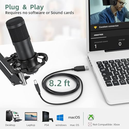 ARVOX AX-M5 USB Condenser Microphone Kit, 192kHz/24bit, 20-20KHz, 16mm Diaphragm, with Boom Arm, Pop Filter, Shock Mount, Tripod, 2.5M Cable, for Podcasting, Gaming, Singing - Image 5
