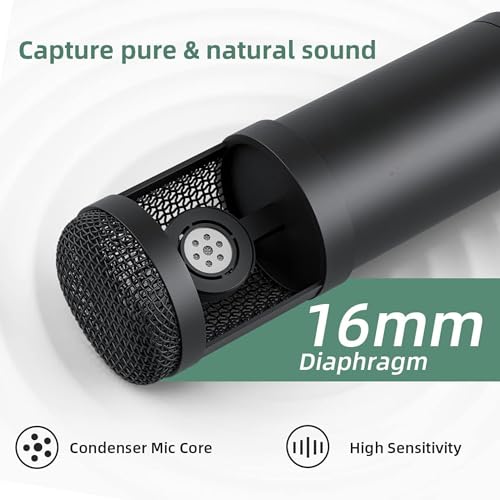 ARVOX AX-M5 USB Condenser Microphone Kit, 192kHz/24bit, 20-20KHz, 16mm Diaphragm, with Boom Arm, Pop Filter, Shock Mount, Tripod, 2.5M Cable, for Podcasting, Gaming, Singing - Image 2