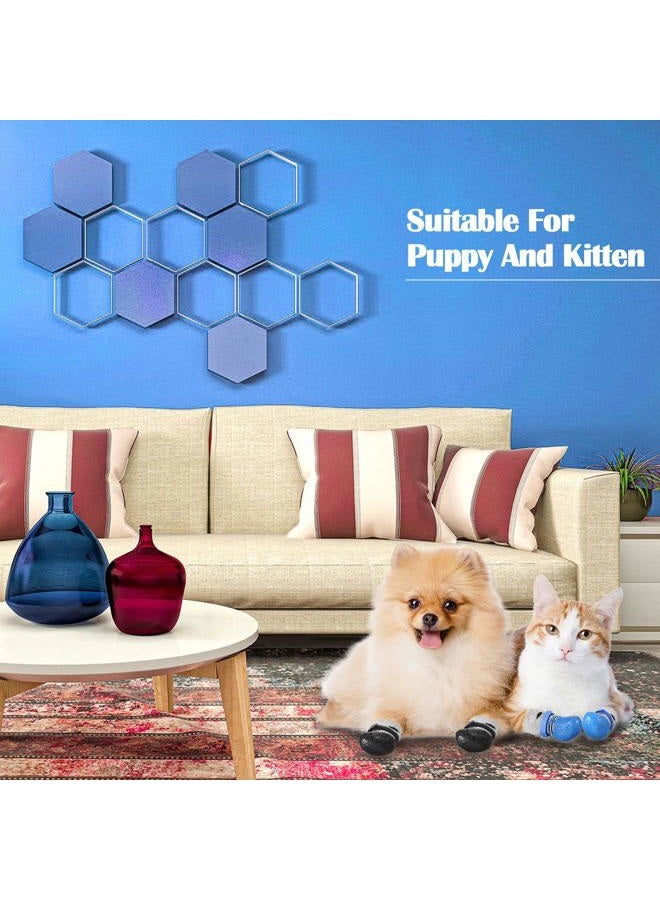 Weewooday 2 مجموعات أحذية كلاب وأحذية قطط وجوارب مقاومة للماء أحذية كلاب للأمطار والثلوج أحذية كلاب مضادة للانزلاق مع حبل قابل للتعديل لجرو صغير (صغير) - Image 4