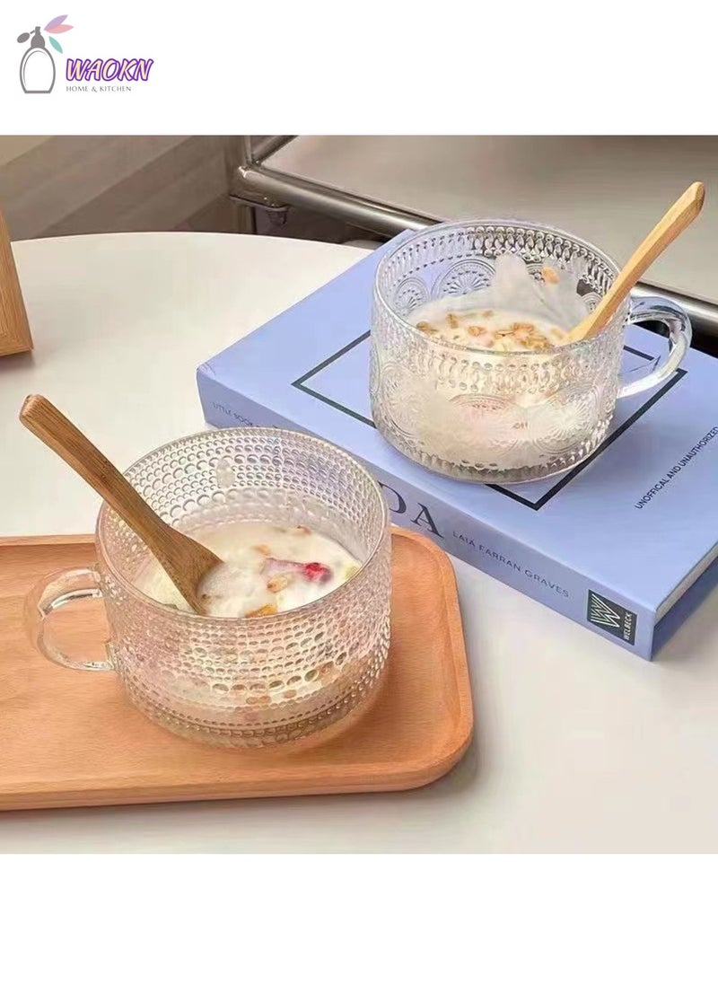 WAOKN - 2 Retro Relief Glass Sets, Large Capacity Coffee Cups, Cold Brew Cups For Single Use, Can Be Used To Drink Water, Tea, Coffee, Milk, 400Ml - Image 1