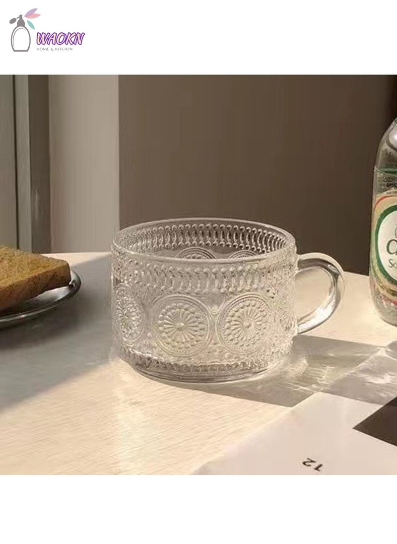 WAOKN - 2 Retro Relief Glass Sets, Large Capacity Coffee Cups, Cold Brew Cups For Single Use, Can Be Used To Drink Water, Tea, Coffee, Milk, 400Ml - Image 1