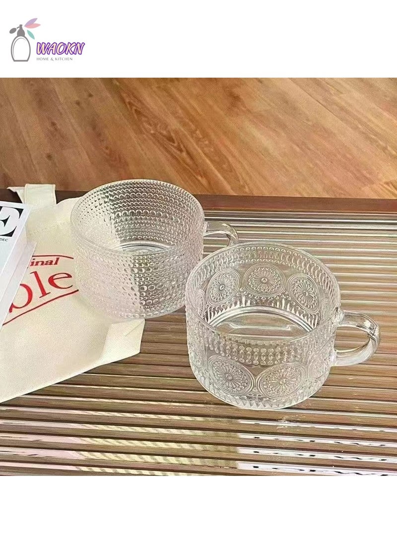 WAOKN - 2 Retro Relief Glass Sets, Large Capacity Coffee Cups, Cold Brew Cups For Single Use, Can Be Used To Drink Water, Tea, Coffee, Milk, 400Ml - Image 1