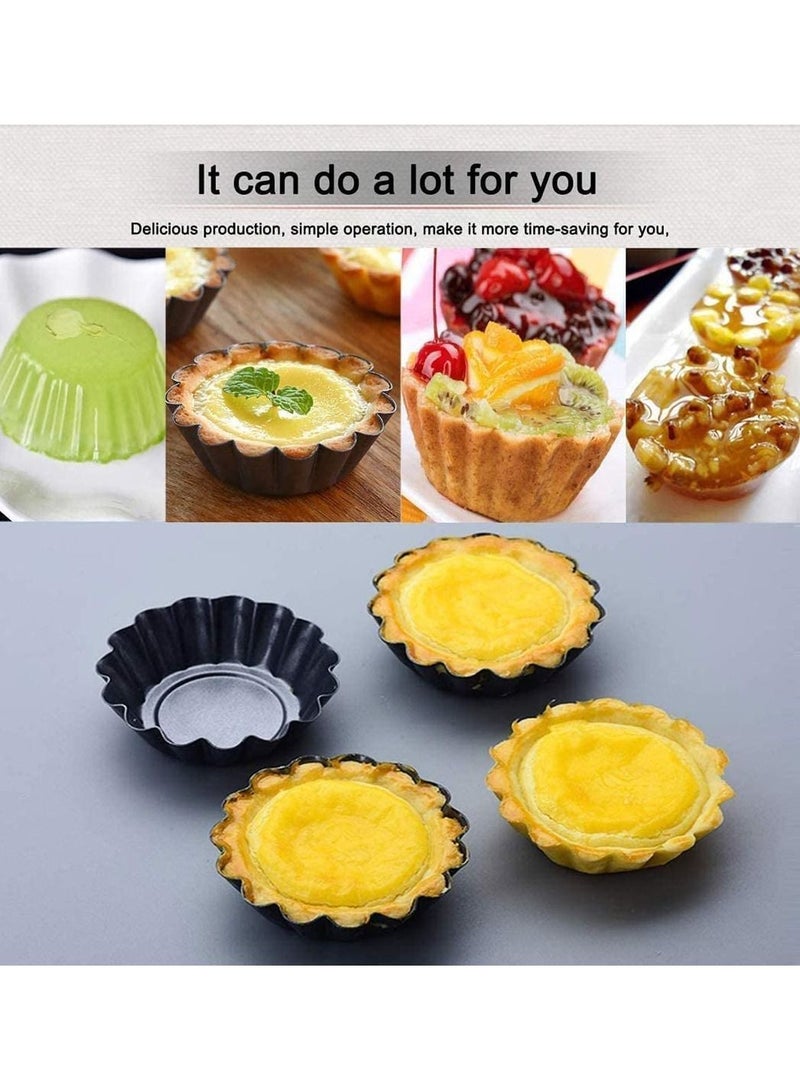 Y&D 2 Pack Egg Tart Mold Cupcake Cake Muffin Tin Pan Non-Stick Round Mini Fluted Tins Pans Tartlet Baking Tool Carbon Steel Size 6.5 x 2.3cm  - Image 2