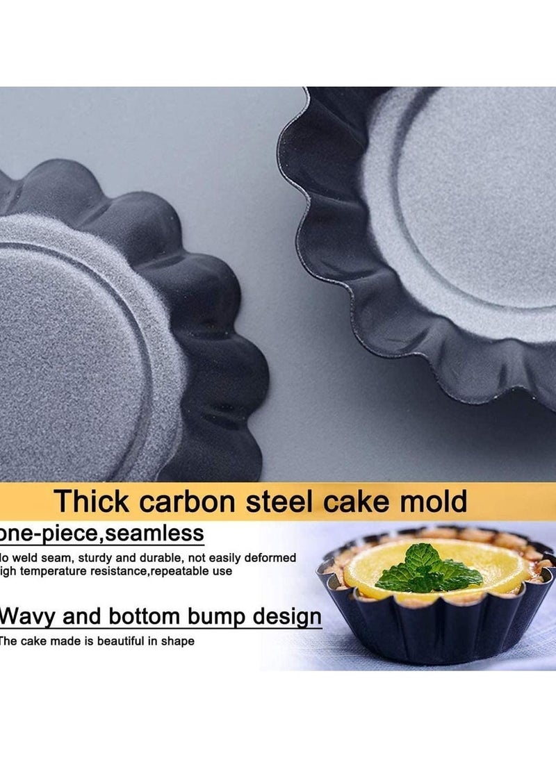 Y&D 2 Pack Egg Tart Mold Cupcake Cake Muffin Tin Pan Non-Stick Round Mini Fluted Tins Pans Tartlet Baking Tool Carbon Steel Size 6.5 x 2.3cm  - Image 4