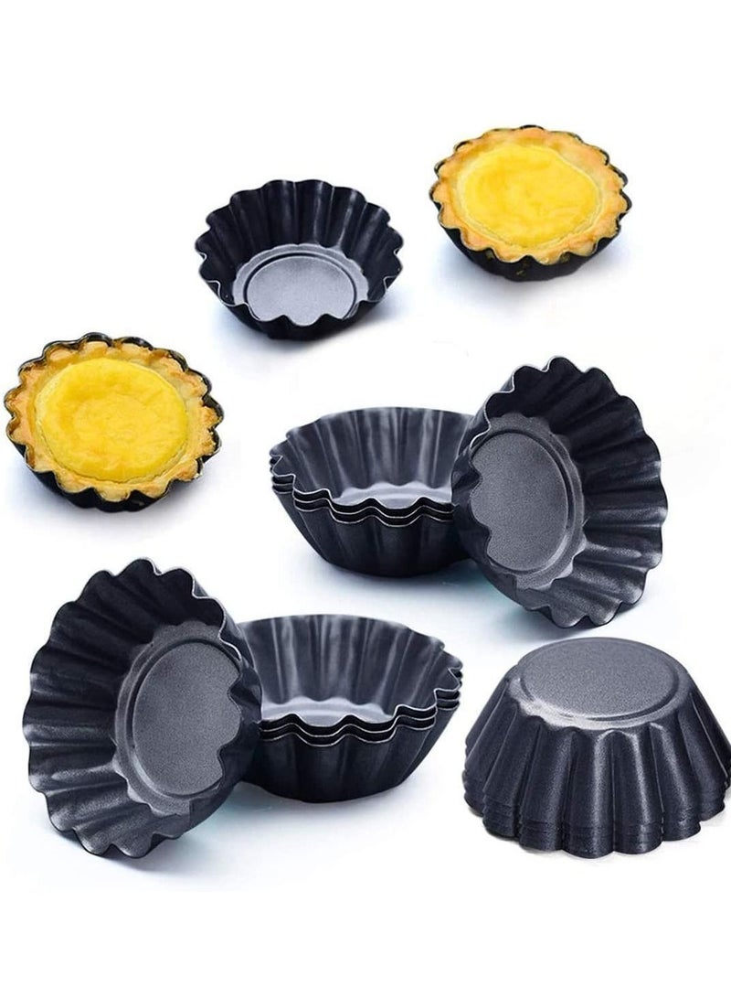 Y&D 2 Pack Egg Tart Mold Cupcake Cake Muffin Tin Pan Non-Stick Round Mini Fluted Tins Pans Tartlet Baking Tool Carbon Steel Size 6.5 x 2.3cm  - Image 1