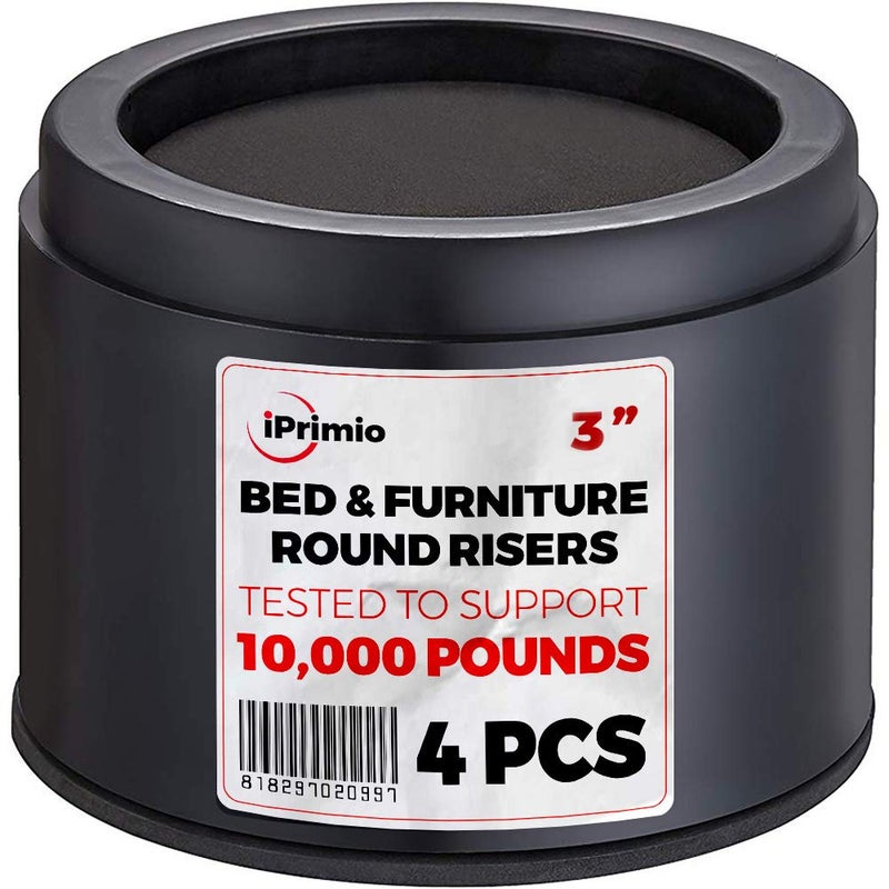 iPrimio Bed Risers 3 Inch Lift Round Heavy Duty 4 Pack Up to 10000lbs  Bed Raising Blocks Furniture Risers  Safe Sturdy Bed Lifts for College Dorm Rooms Couches Tables Desk Riser
