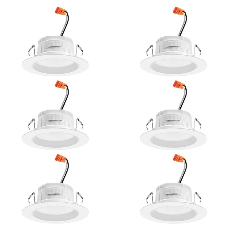 Juno 4 Inch LED Recessed Lighting, RetroBasics Series LED Downlight Trim Kit, Regressed 4" Ceiling Light with 5-in-1 Switchable White Color, 625 Lumens, Baffle Trim, Matte White (6-Pack) - Image 1