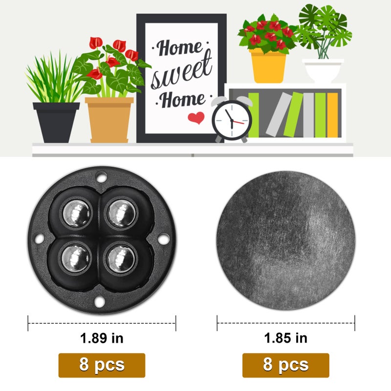 Nufiwra Self Adhesive Caster Wheels Mini Swivel Wheels Stainless Steel Paste Universal Wheel 360 Degree Rotation Sticky Pulley (8, Black) - Image 2