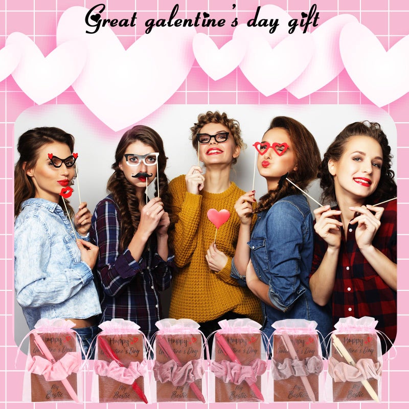 Affrolling 12 Set Galentine's Day Gift for Women Girls Includes Ballpoint Pen Hair Scrunchies Happy Galentines Card and Organza Bags Valentines Gifts Velvet Soft Hair Ties Thick Elastic Bands - Image 5