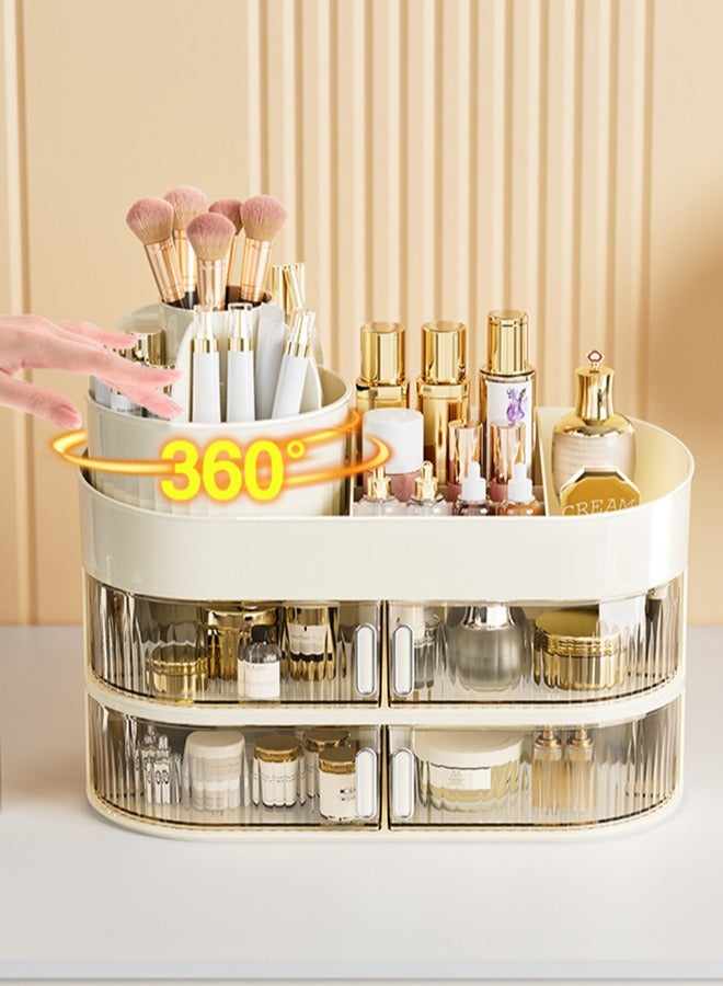 XiuWoo 3-tier Makeup Storage with Drawers and Brush Holder - Lipstick Organizer for Bathroom Countertop Large Capacity Cosmetic Display Case Fits Vanity Dresser Bedroom - Image 2