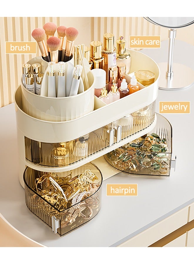 XiuWoo 3-tier Makeup Storage with Drawers and Brush Holder - Lipstick Organizer for Bathroom Countertop Large Capacity Cosmetic Display Case Fits Vanity Dresser Bedroom - Image 3