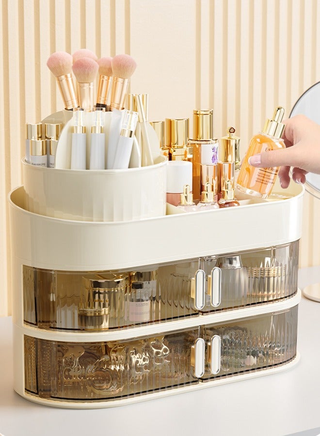 XiuWoo 3-tier Makeup Storage with Drawers and Brush Holder - Lipstick Organizer for Bathroom Countertop Large Capacity Cosmetic Display Case Fits Vanity Dresser Bedroom - Image 5