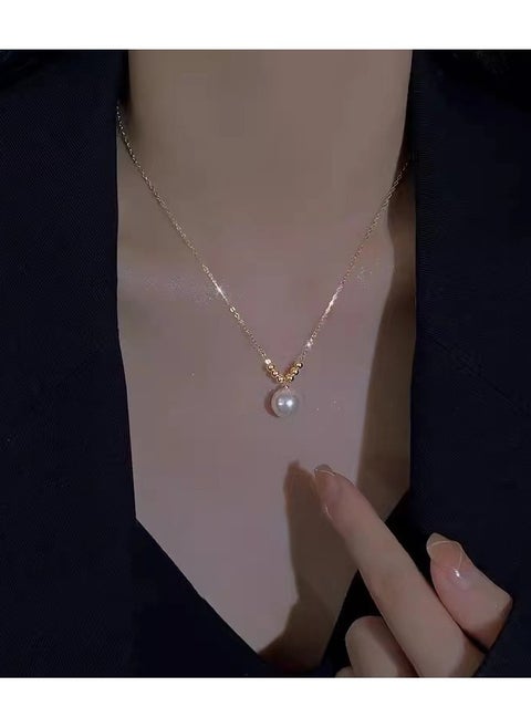 Pearl Choker Necklace for Women,14k Gold Plated Titanium Steel Adjustable Boho Beach Layered Pearl Beaed Necklace Earrings Jewelry Set for Bride Bridesmaid Wedding Gifts