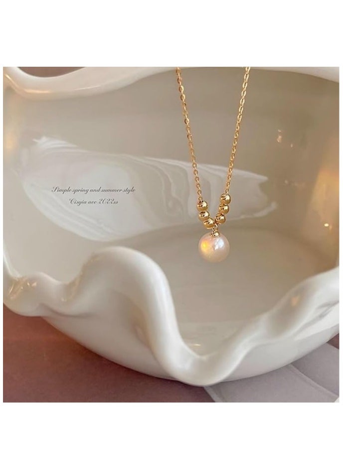DUNISO Pearl Choker Necklace for Women,14k Gold Plated Titanium Steel Adjustable Boho Beach Layered Pearl Beaed Necklace Earrings Jewelry Set for Bride Bridesmaid Wedding Gifts  - Image 4