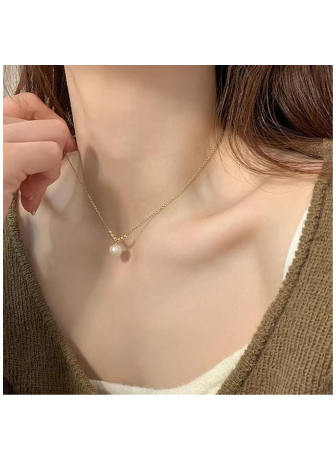 DUNISO Pearl Choker Necklace for Women,14k Gold Plated Titanium Steel Adjustable Boho Beach Layered Pearl Beaed Necklace Earrings Jewelry Set for Bride Bridesmaid Wedding Gifts  - Image 5