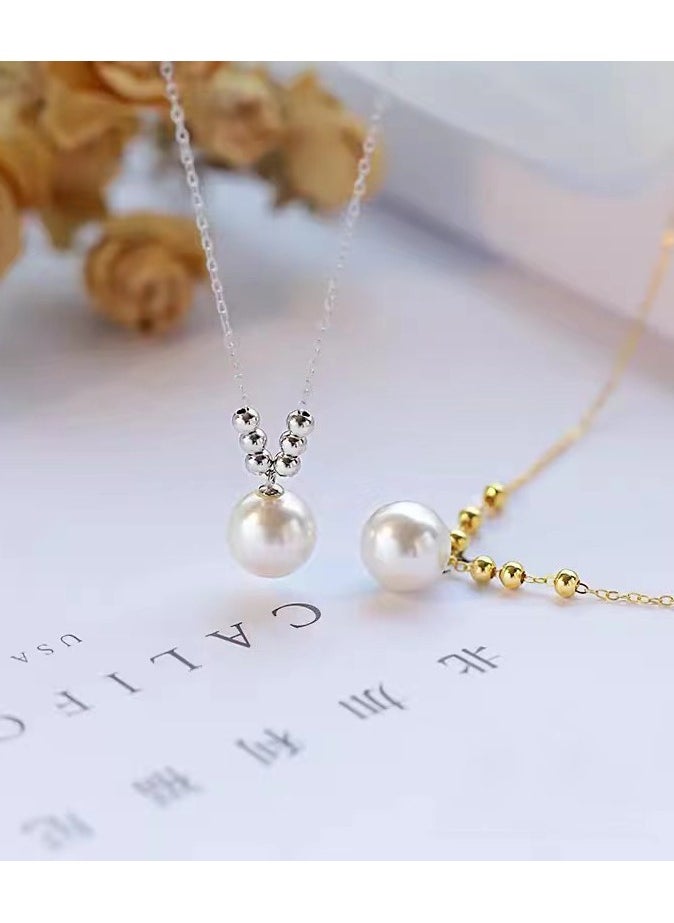 DUNISO - Pearl Choker Necklace for Women,14k Gold Plated Titanium Steel Adjustable Boho Beach Layered Pearl Beaed Necklace Earrings Jewelry Set for Bride Bridesmaid Wedding Gifts - Image 1