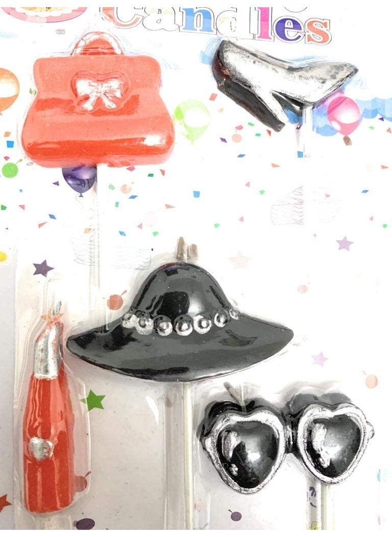 Lazybeee Lazybeee 5pcs Metallic Black Red Color Mix Design Cake Candles Topper for Birthday Girl Birthday Cake Topper with Stick Holder for Cupcake Wedding  - Image 1