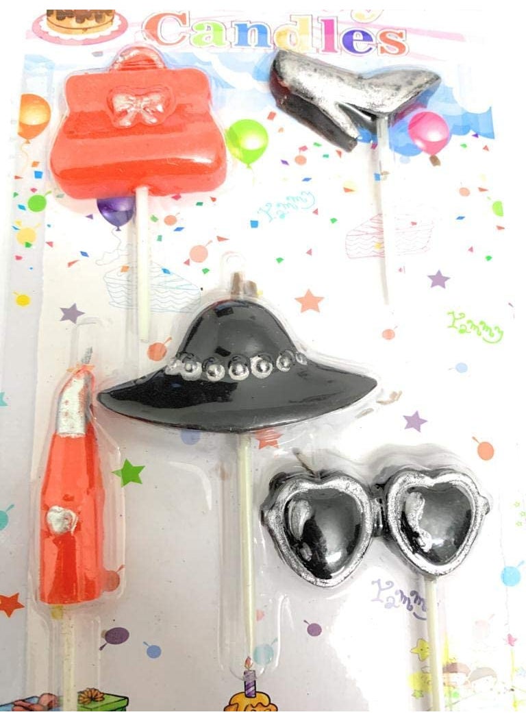 Lazybeee Lazybeee 5pcs Metallic Black Red Color Mix Design Cake Candles Topper for Birthday Girl Birthday Cake Topper with Stick Holder for Cupcake Wedding  - Image 3
