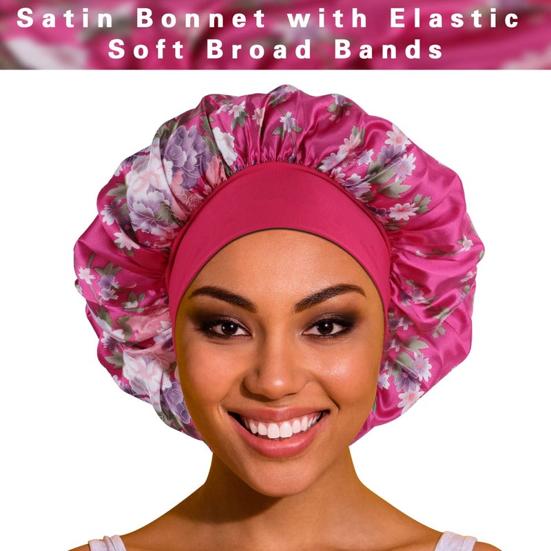 ROYBENS Satin Bonnet Hair Bonnet for Sleeping- 4 Pack Large Bonnets for Women with Elastic Soft Band for Curly Hair Braids - Image 2