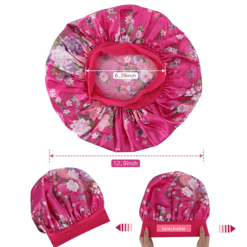 ROYBENS Satin Bonnet Hair Bonnet for Sleeping- 4 Pack Large Bonnets for Women with Elastic Soft Band for Curly Hair Braids - Image 4