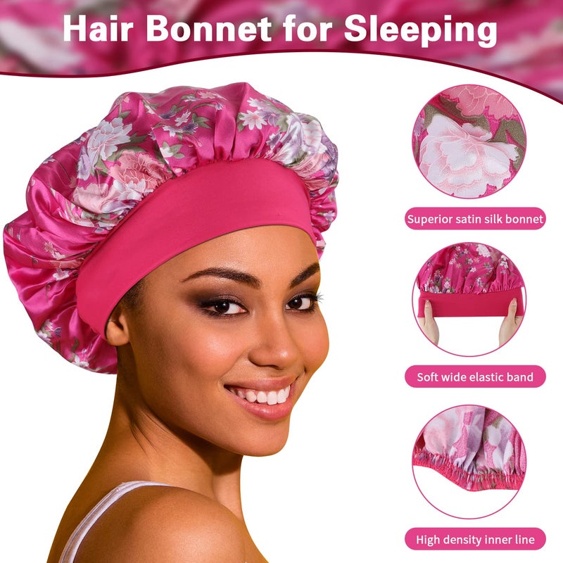 ROYBENS Satin Bonnet Hair Bonnet for Sleeping- 4 Pack Large Bonnets for Women with Elastic Soft Band for Curly Hair Braids - Image 5